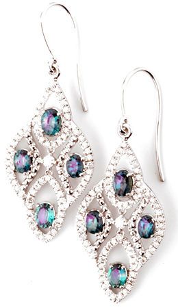 Shop Real Natural Alexandrite Chandelier Earrings With Diamond Accents on Dangle Earrings - 2.01 carats, 4.2 x 2.8 mm