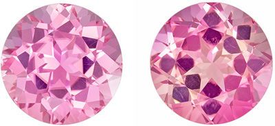 Bright & Lively Pink Tourmaline Well Matched Gemstone Pair in Round Cut, Medium Baby Pink, 8.4 mm, 5.05 carats