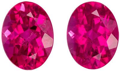Bright & Lively Rubellite Tourmaline Well Matched Pair, 8.1 x 6.2 mm, Vivid Rich Fuchsia, Oval Cut, 2.76 carats