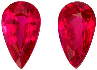 Fiery Ruby Matching Gemstone Pair in Pear Cut, 0.46 carats, Medium Open Red, 5 x 2.9 mm