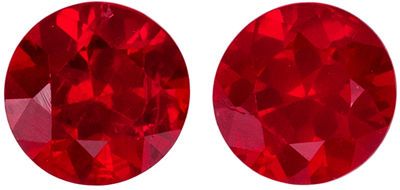 Bright & Lively Ruby Well Matched Gemstone Pair, Medium Rich Red, Round Cut, 4 mm, 0.67 carats