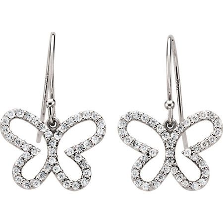 White Diamond Earrings in 14 Karat White Gold 0.40 Carat Diamond Butterfly Earrings