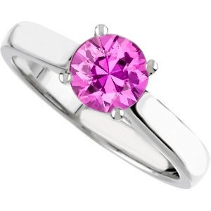 Buy Real Shop Real 4-Prong Round Solitaire Genuine 1 carat 6mm Pink Sapphire Engagement Ring - Diamond Accents at Base of Prongs