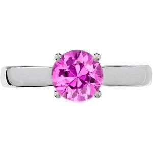 Buy Real Shop Real 4-Prong Round Solitaire Genuine 1 carat 6mm Pink Sapphire Engagement Ring - Diamond Accents at Base of Prongs