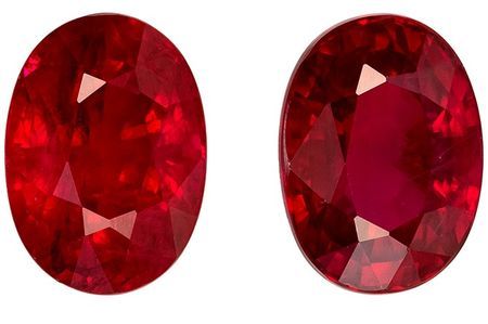 Deal on Red Ruby Loose Gemstones, 2.7 carats in Oval Cut, 7 x 5.1mm in a Matching Pair