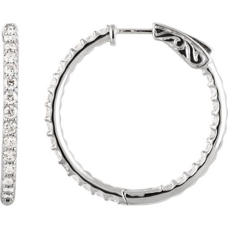 Natural Diamond Earrings in Diamind Studded Platinum 2 Carat Diamond Inside/Outside Hoop Earrings