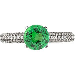 Diamond Studded Pave Gold Ring in 14 kt White set with .55ct 5mm GEM Grade Tsavorite Garnet Round Cut for SALE