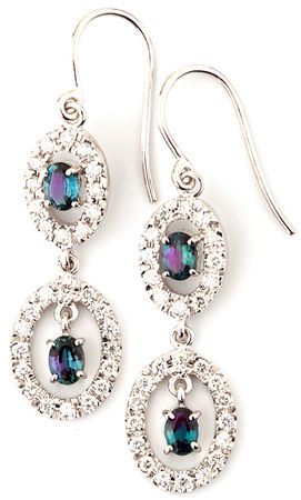 Brazilian Alexandrite Wire Back Dangle Earrings in 14k White Gold - Great Gift for Her - 0.85 carats, 4.15 x 3.54 mm