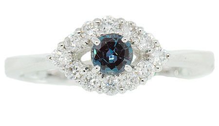 Real Low Price on Round Cut Color Change 0.25ct 4mm Alexandrite & Diamond Ring in 14 kt White Gold