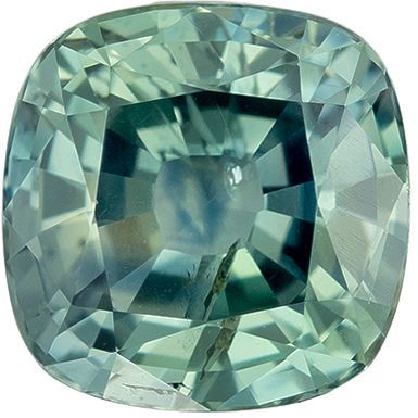 Fiery GenuineFaceted Blue Green Sapphire Gem in Cushion Cut, 6.1 mm in Gorgeous Tealish Green, 1.47 carats