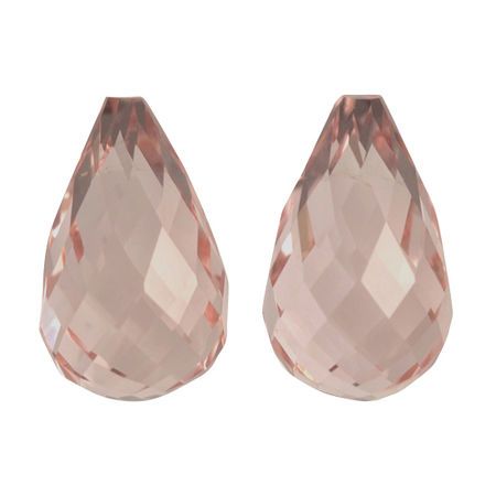 Genuine Morganite Well Matched Gem Pair in Briolette Cut, 10.16 carats, 12.67 x 7.80 mm Displays Pure Pink Color