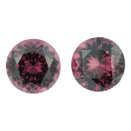 Genuine Rhodolite Garnet Well Matched Gem Pair in Round Cut, 5.2 carats, 8.50 mm Displays Pure Red Color
