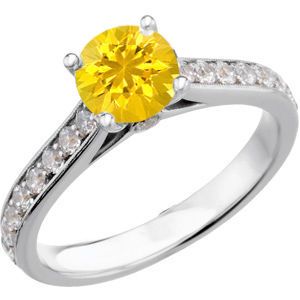 Glamorous Genuine Yellow 1 carat 6mm Sapphire Round Solitaire Engagement Ring With Inset Diamond Accents in Band
