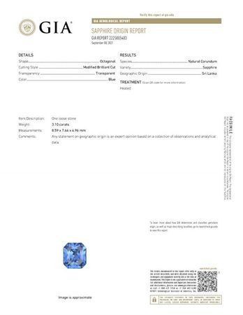 Gorgeous Blue Sapphire Gem, 3.1 carats Radiant Cut in 8.59 x 7.64 x 4.96 mm size in Very Fine Rich Blue Color With GIA Certificate