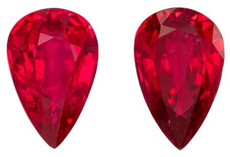 Great Earring Gems Ruby Gemstones 0.89 carats, Pear Cut, 6 x 3.9 mm, with AfricaGems Certificate