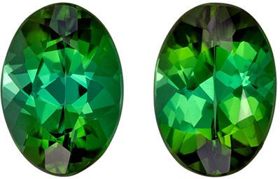 Beautiful Green Tourmaline Well Matched Gemstone Pair 1.6 carats, Oval Cut, Rich Grass Green, 7 x 5 mm