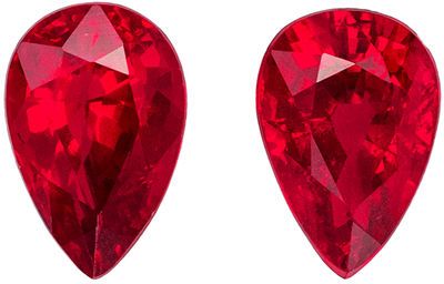 Great Ruby Pear Cut Well Matched Gemstone Pair, Vivid Pure Red, 6 x 4 mm, 1.21 carats