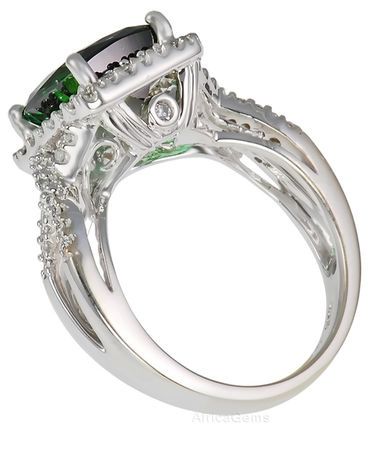 Impressive 3.6ct 9.6x8.4mm Blue Green Tourmaline set with Pave Diamond Ring in 14 KT White Gold
