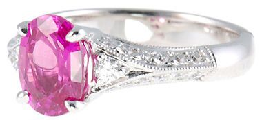 Intense and Vivid 2ct 8x6mm Pink Sapphire and Pave Diamond ring in 18 kt white gold for SALE