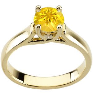 Irresistable & Cheerful Yellow 1 carat 6mm Sapphire Solitaire Engagement Ring - Bezel Set Diamond Accents