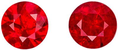 Lively Ruby Matching Gemstone Pair in Round Cut, 0.67 carats, Rich Pure Red, 4.1 mm
