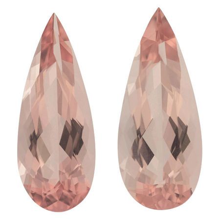 Loose Morganite Well Matched Gem Pair in Pear Cut, 11.31 carats, 22 x 8.50 mm Displays Vivid Pink Color