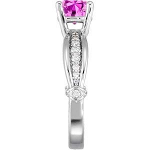 Lovely and Radiant Sculpted Style set with 1 carat 6mm Pink Sapphire Solitaire Engagement Ring - Dazzling Diamond Accents