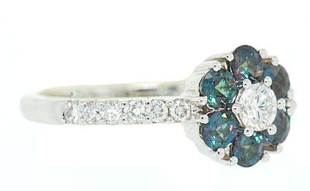Low Price on Genuine AAA Grade 0.65cts 3mm Alexandrite & Diamond Cluster Ring in 18 kt White Gold