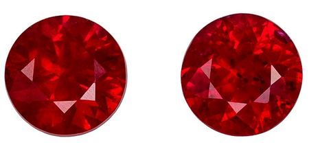 Low Price on Red Ruby Gemstones, 0.58 carats Round Cut in 3.8 mm size in Very Fine Rich Red Color In A Matching Pair