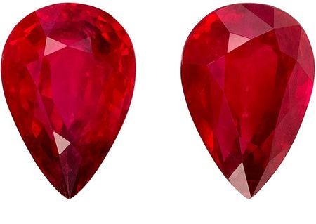 Low Price Red Ruby Loose Gemstones, 1.89 carats in Pear Cut, 7.1 x 5mm in a Matching Pair
