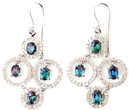Magnificent Bubbly Style Genuine Alexandrite and Diamond Wire Back Earrings in 14k White Gold - 2.61 carats, 4.20 X 3.60 mm