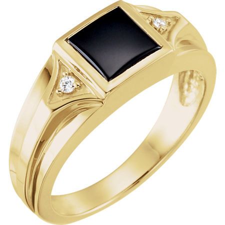 Men's Square Genuine Onyx & Diamond Ring