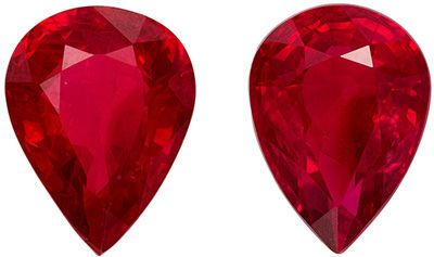 Must See Well Matched Ruby Pair in Pear Cut, 8 x 6 mm, Vivid Pure Red Color, 2.75 carats