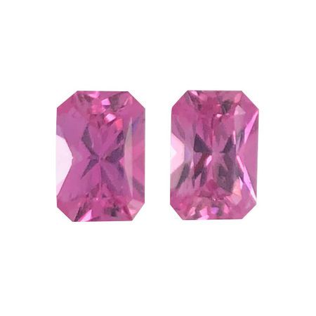 Natural Pink Sapphire Well Matched Gem Pair in Radiant Cut, 1.18 carats, 6 x 4 mm Displays Pure Pink Color