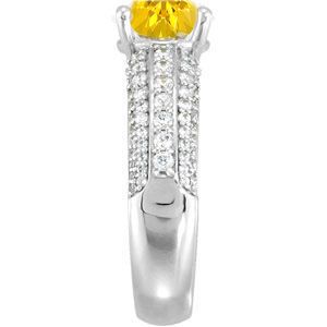 On Trend Euro Shank Genuine Yellow 7mm Sapphire Engagement Ring With Dazzling Faux Pave Diamond Accents