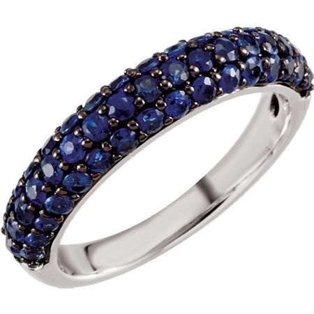 Genuine Sapphire Ring in Pave 14 Karat White Gold 1.5 Carat Genuine Sapphire Ring