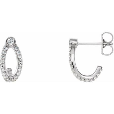 Natural Diamond Earrings in Platinum 1/3 Carat Diamond J-Hoop Earrings