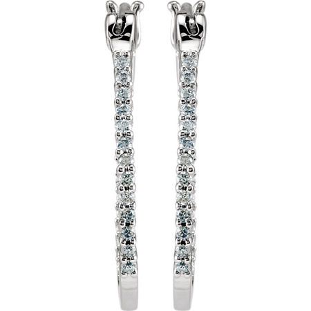 Natural Diamond Earrings in Platinum 1/4 Carat Diamond Inside/Outside Hoops