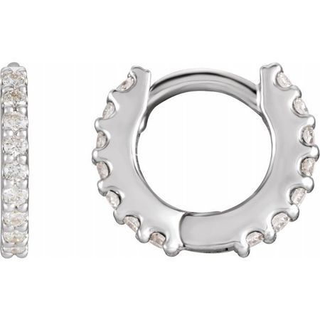 Natural Diamond Earrings in Platinum 3/8 Carat Diamond Hinged 14 mm Hoop Earrings