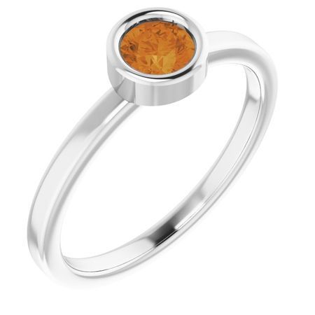 Golden Citrine Ring in Platinum 4.5 mm Round Citrine Ring