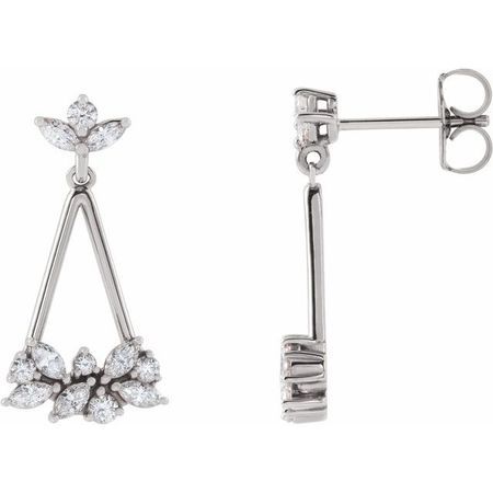 Natural Diamond Earrings in Platinum 5/8 Carat Diamond Geometric Cluster Earrings