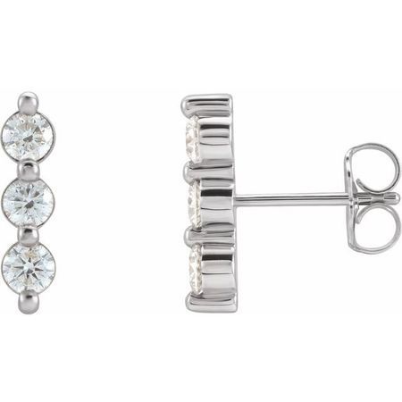 Natural Diamond Earrings in Platinum 5/8 Carat Diamond Three-Stone Bar Earrings