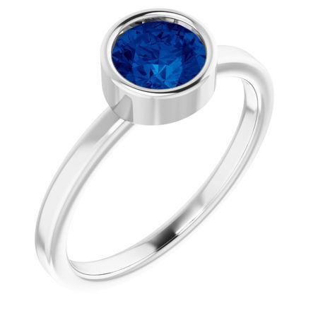 Genuine Sapphire Ring in Platinum 6 mm Round Genuine Sapphire Ring