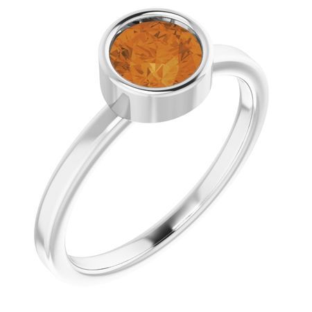 Golden Citrine Ring in Platinum 6 mm Round Citrine Ring