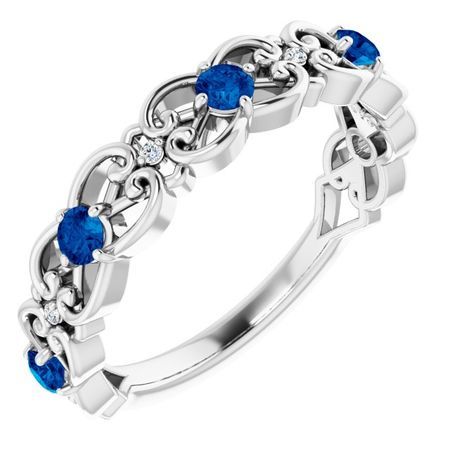 Genuine Sapphire Ring in Platinum Genuine Sapphire & .02 Carat Diamond Vintage-Inspired Scroll Ring