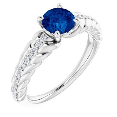 Genuine Sapphire Ring in Platinum Genuine Sapphire & 1/8 Carat Diamond Ring