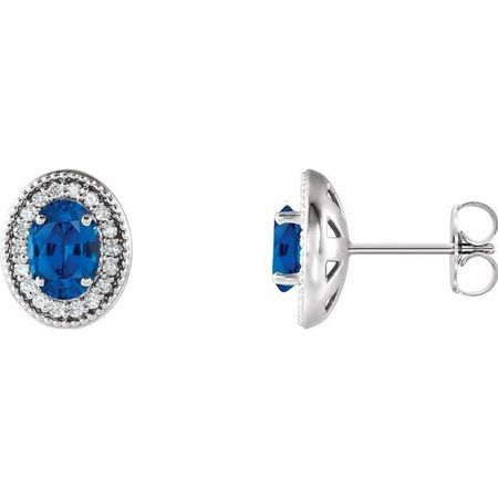 Genuine Chatham Created Sapphire Earrings in Platinum Chatham Created Genuine Sapphire & 1/5 Carat Diamond Halo-Style Earrings
