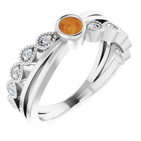 Golden Citrine Ring in Platinum Chatham Created Citrine & .05 Carat Diamond Ring