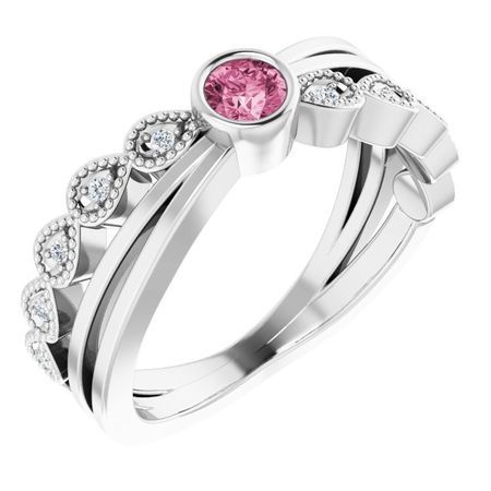 Pink Tourmaline Ring in Platinum Chatham Created Tourmaline & .05 Carat Diamond Ring