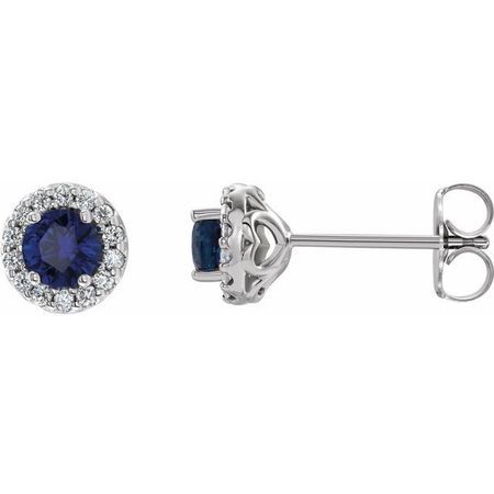 Genuine Chatham Created Sapphire Earrings in Platinum Chatham Lab-Created Genuine Sapphire & 1/4 Diamond Earrings
